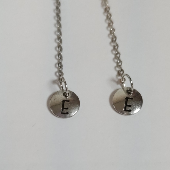 Handmade Silver Letter Charm & Chain Dangle Earrings Personalized Initial Letter - Picture 8 of 10
